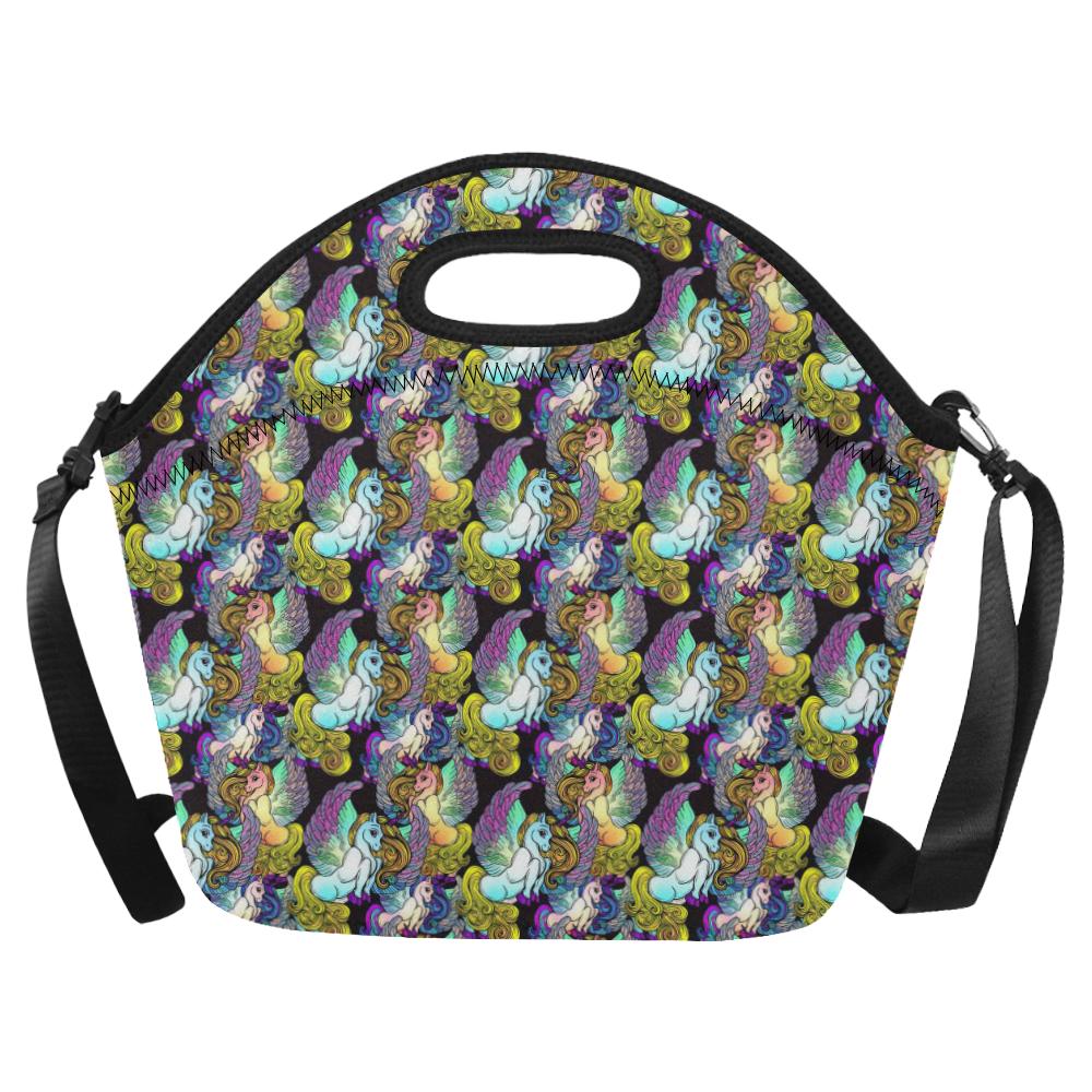 Unicorn With Wings Print Pattern Neoprene Lunch Bag (Model 1669)(Large)-JTAMIGO.COM