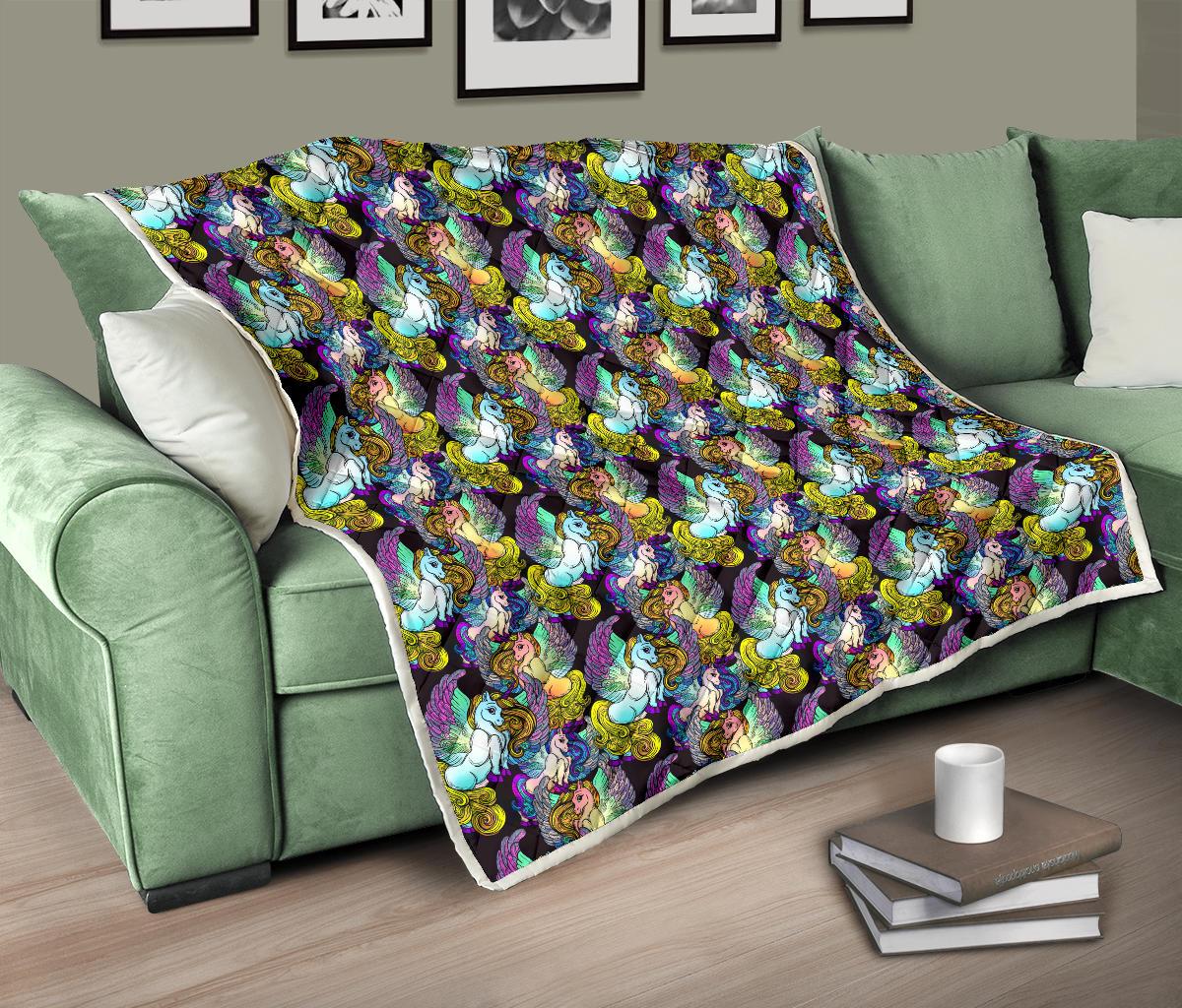 Unicorn With Wings Print Pattern Premium Quilt-JTAMIGO.COM