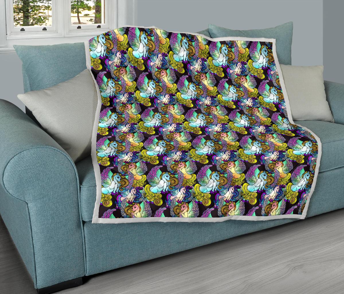 Unicorn With Wings Print Pattern Premium Quilt-JTAMIGO.COM