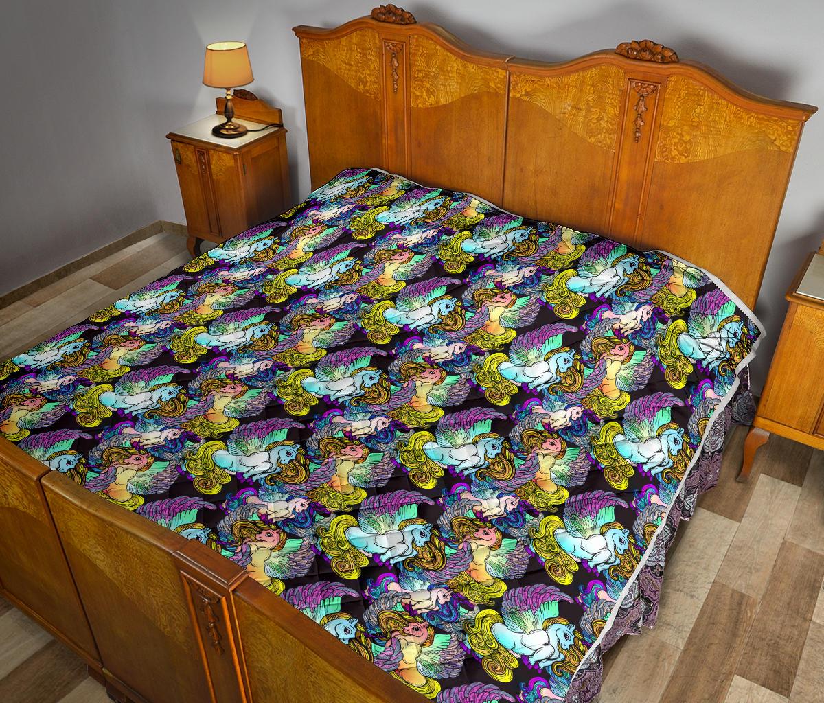 Unicorn With Wings Print Pattern Premium Quilt-JTAMIGO.COM