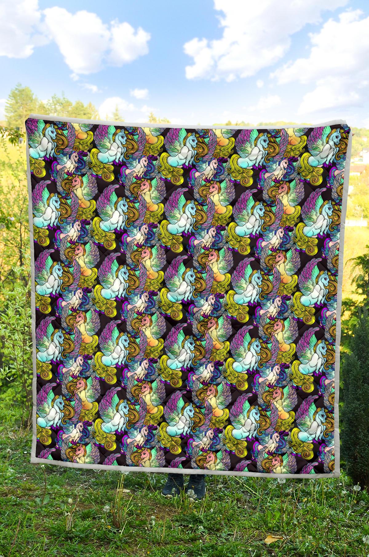 Unicorn With Wings Print Pattern Premium Quilt-JTAMIGO.COM