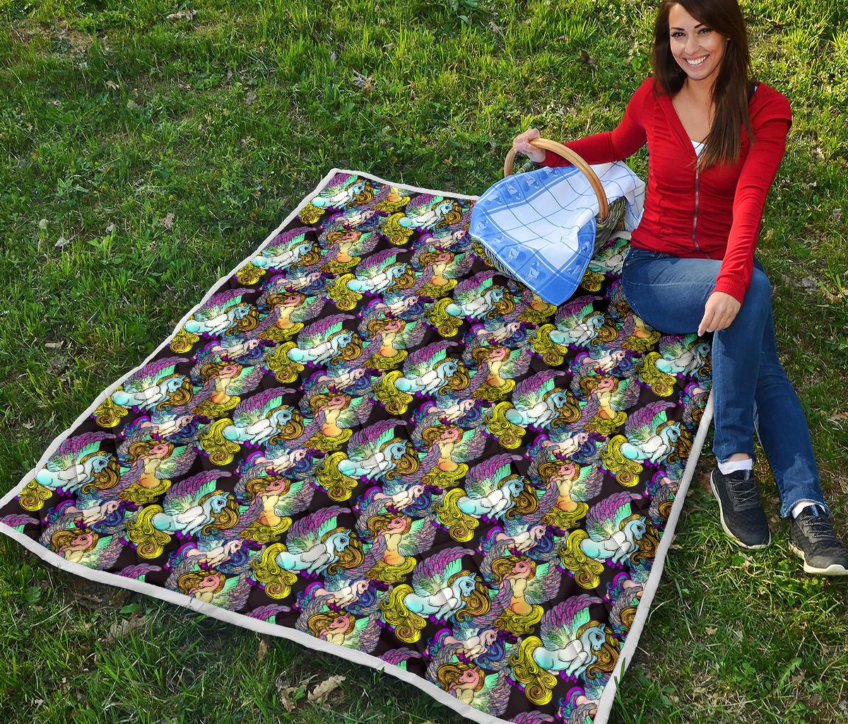 Unicorn With Wings Print Pattern Premium Quilt-JTAMIGO.COM