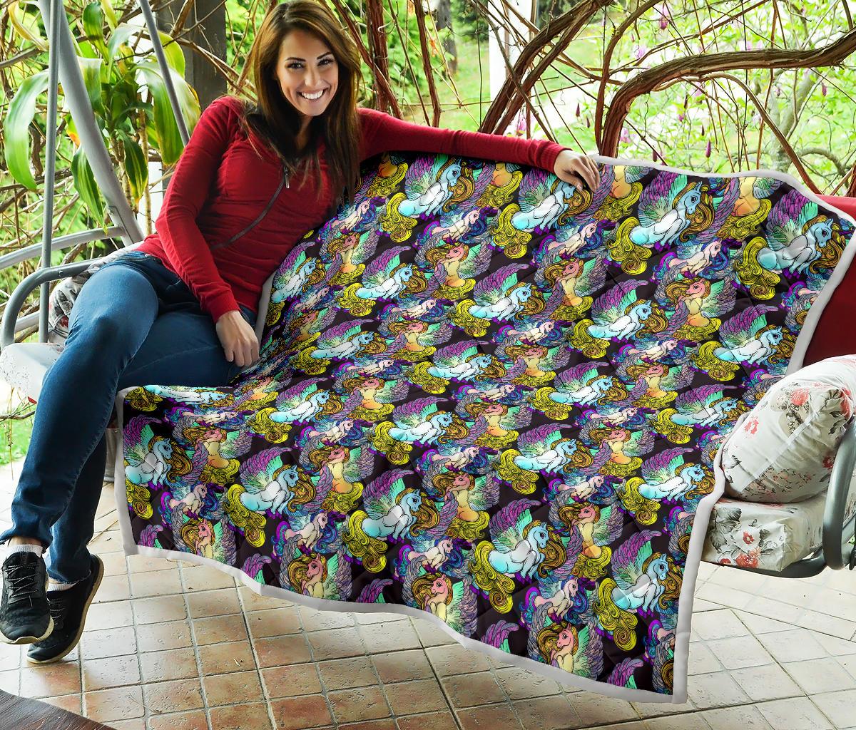 Unicorn With Wings Print Pattern Premium Quilt-JTAMIGO.COM
