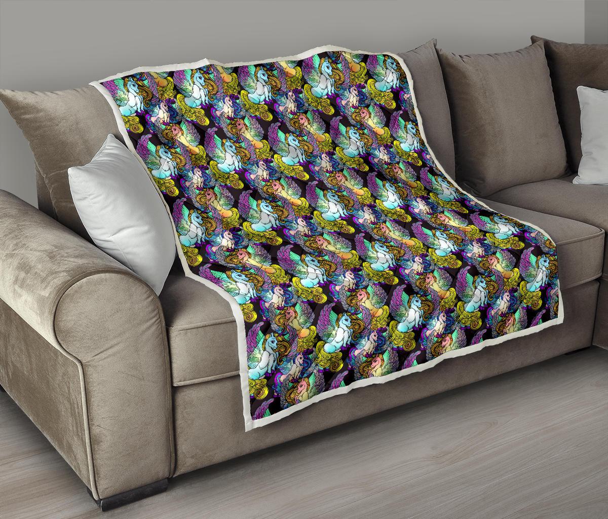 Unicorn With Wings Print Pattern Premium Quilt-JTAMIGO.COM
