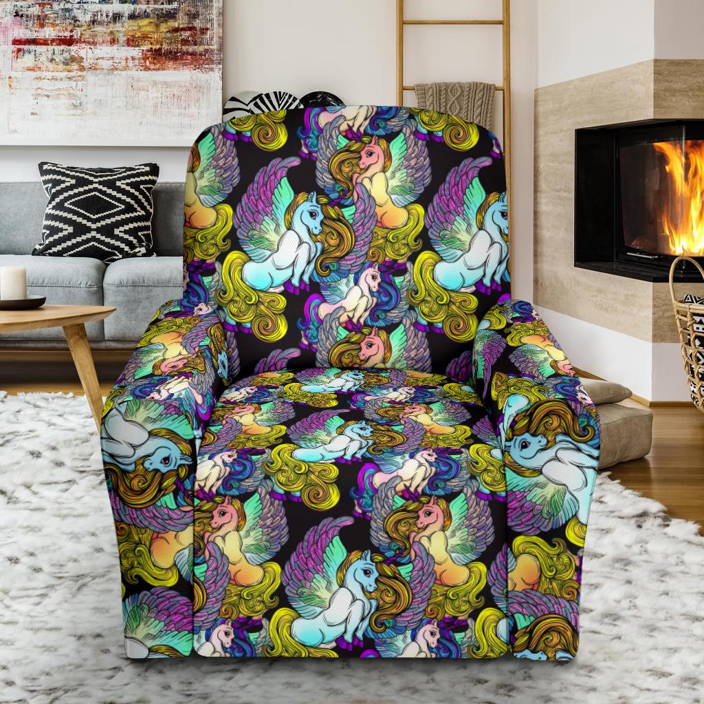 Unicorn With Wings Print Pattern Single Sofa Slipcover -JTAMIGO.COM