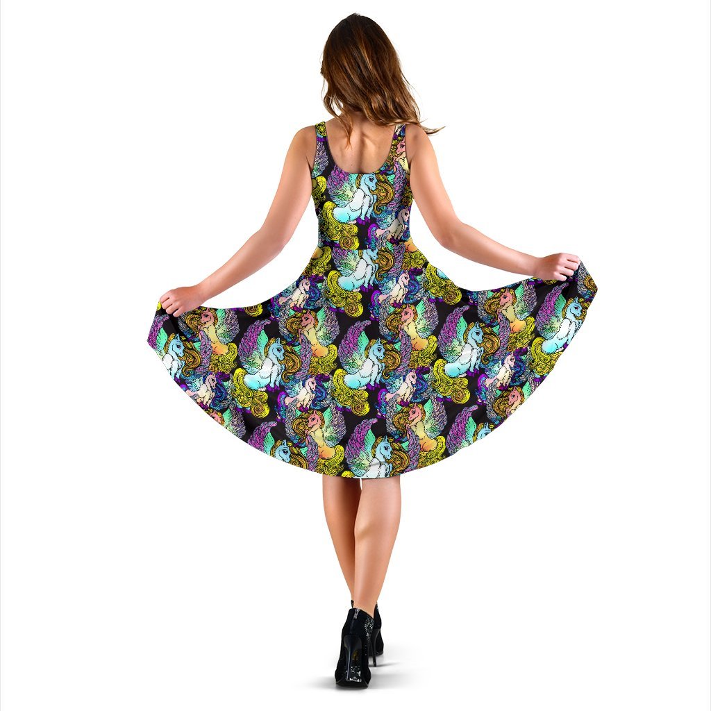 Unicorn With Wings Print Pattern Sleeveless Dress