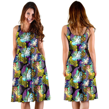 Unicorn With Wings Print Pattern Sleeveless Dress