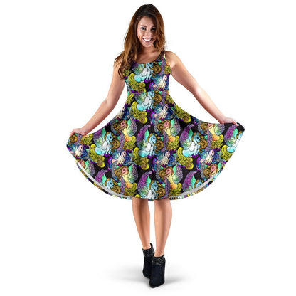 Unicorn With Wings Print Pattern Sleeveless Dress
