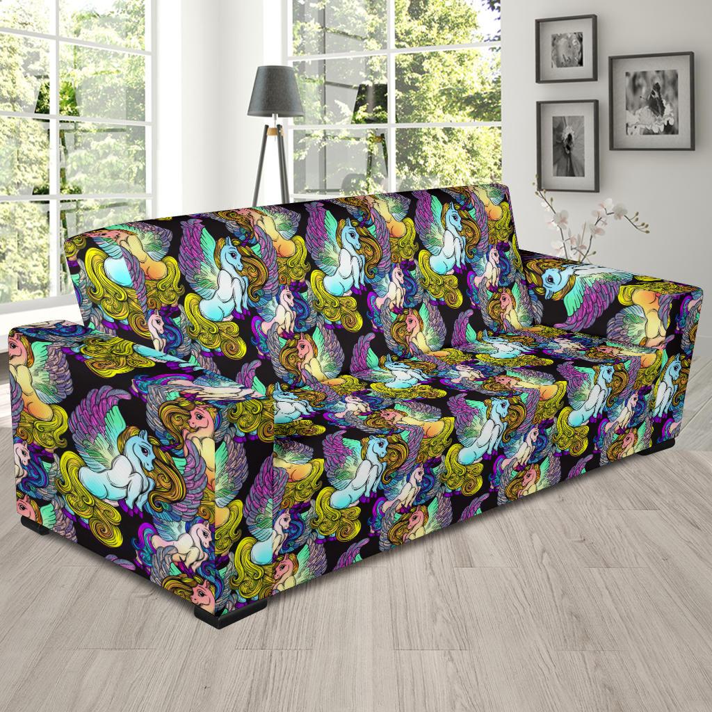 Unicorn With Wings Print Pattern Sofa Slipcover-JTAMIGO.COM
