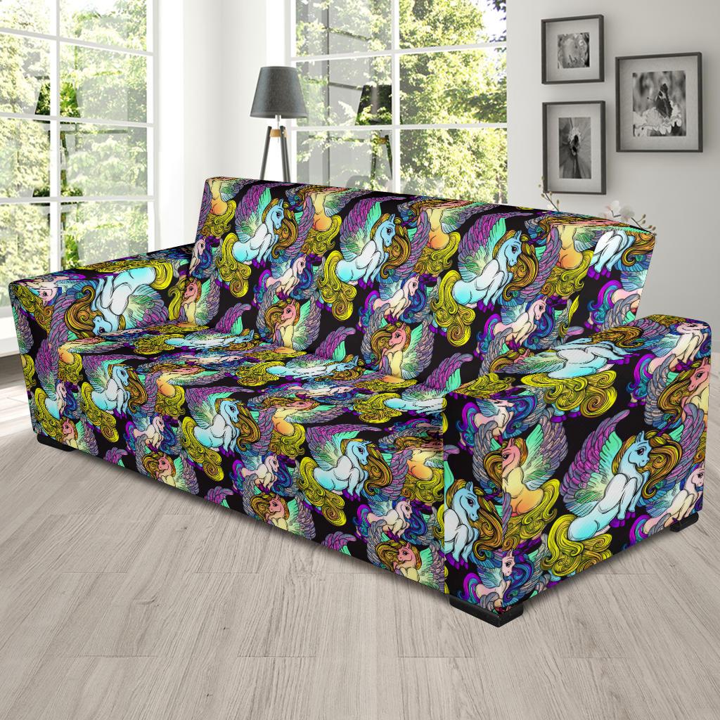 Unicorn With Wings Print Pattern Sofa Slipcover-JTAMIGO.COM