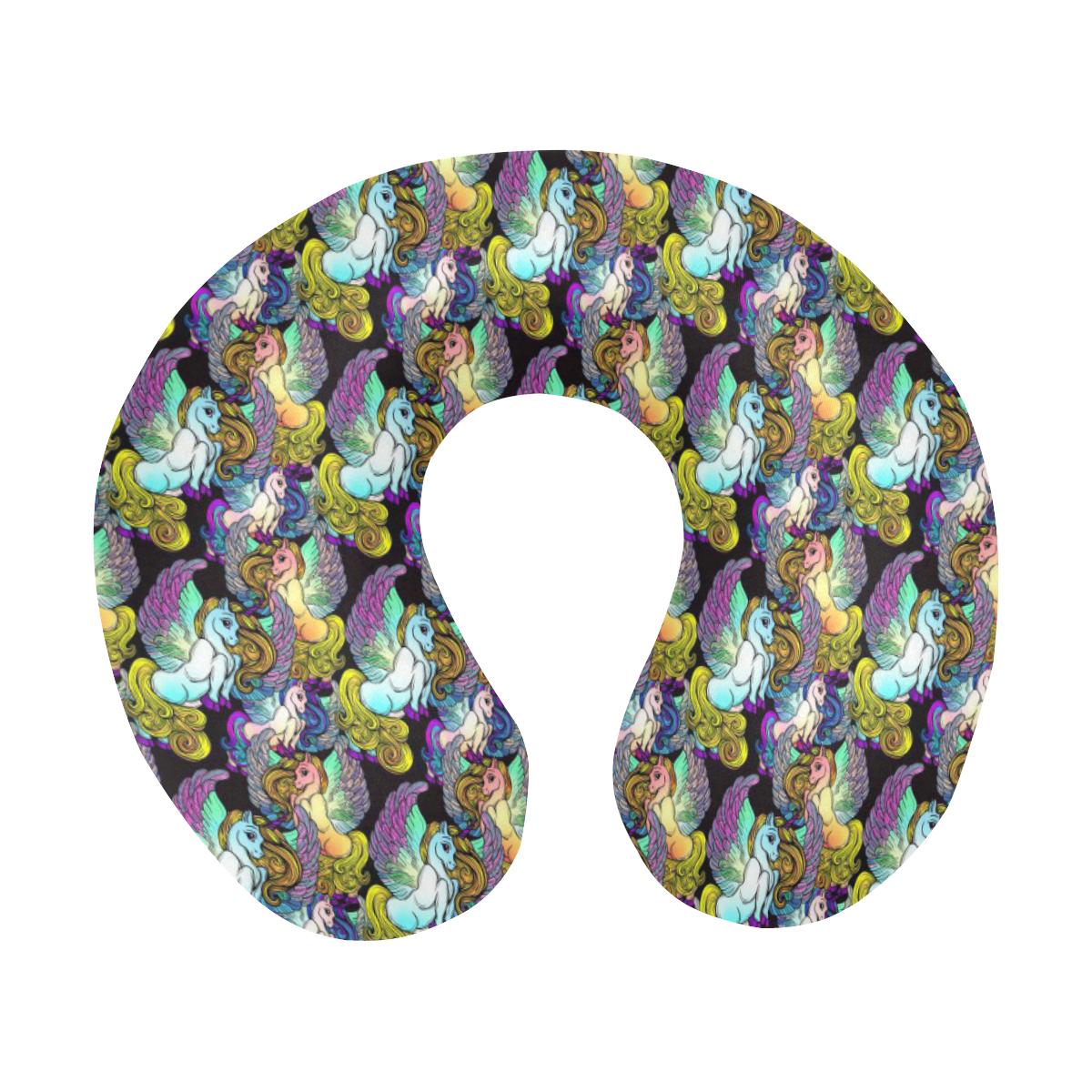 Unicorn With Wings Print Pattern U-Shaped Travel Neck Pillow-JTAMIGO.COM