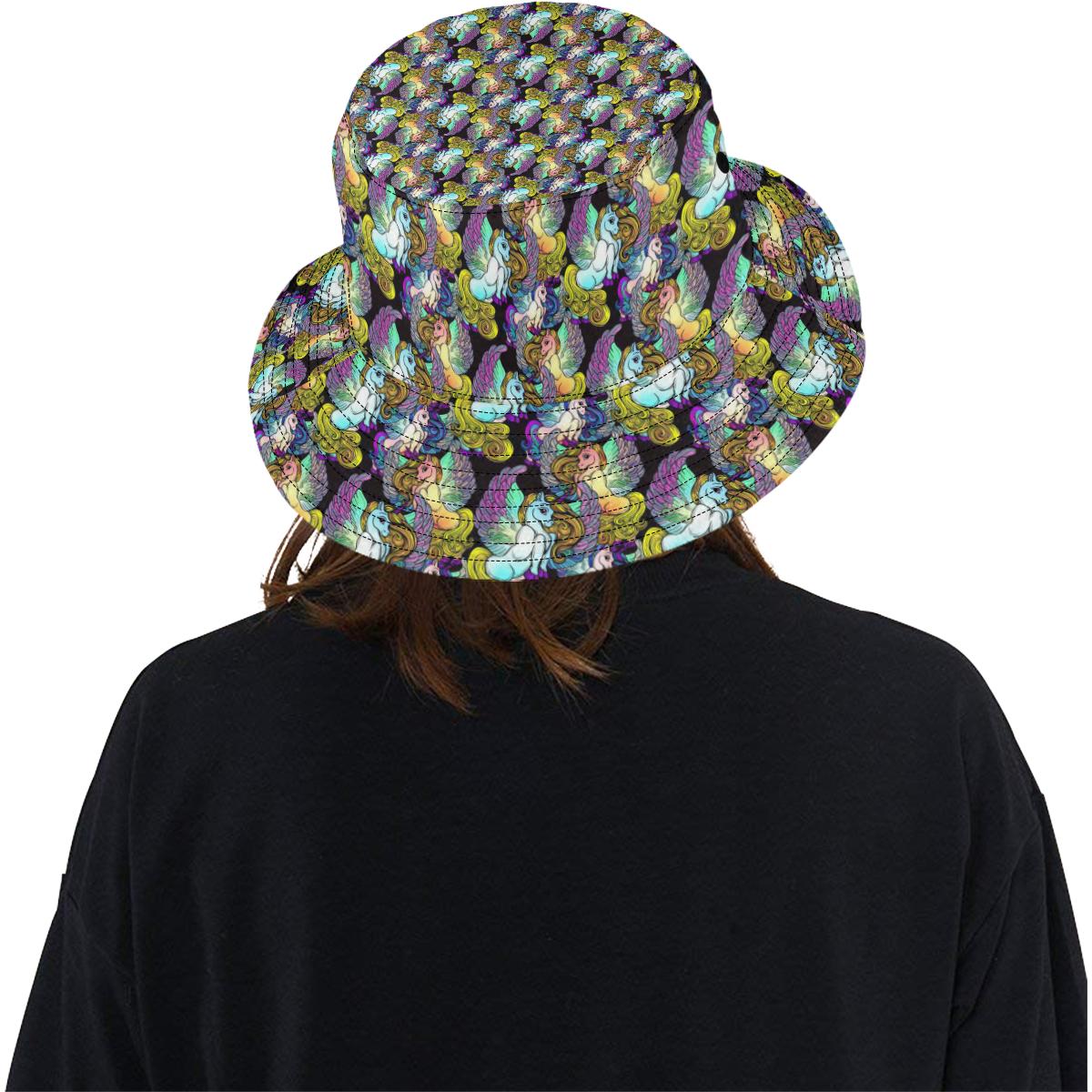 Unicorn With Wings Print Pattern Unisex Bucket Hat