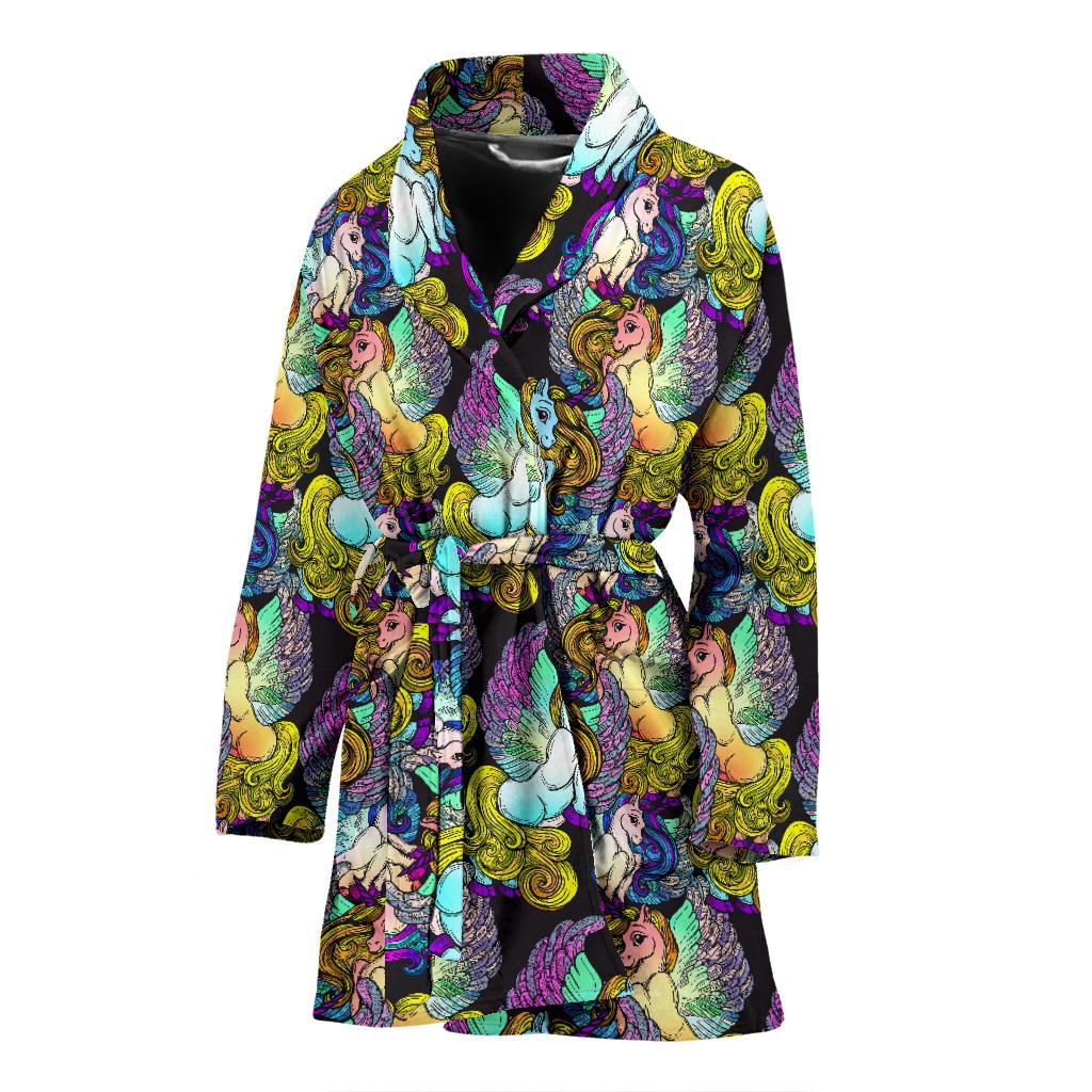 Unicorn With Wings Print Pattern Women Bath Robe-JTAMIGO.COM