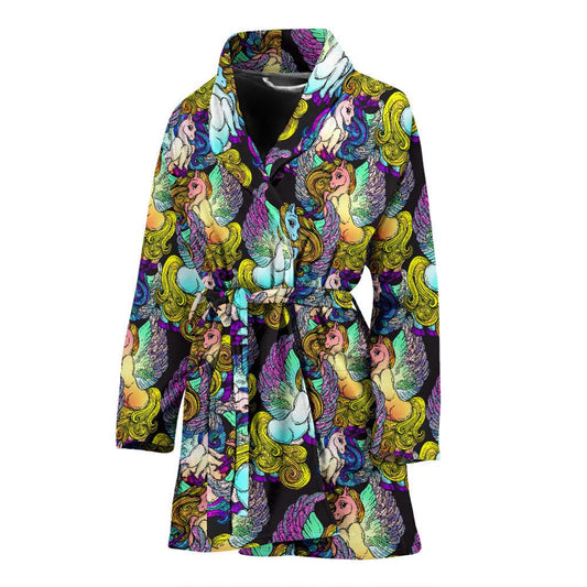Unicorn With Wings Print Pattern Women Bath Robe-JTAMIGO.COM
