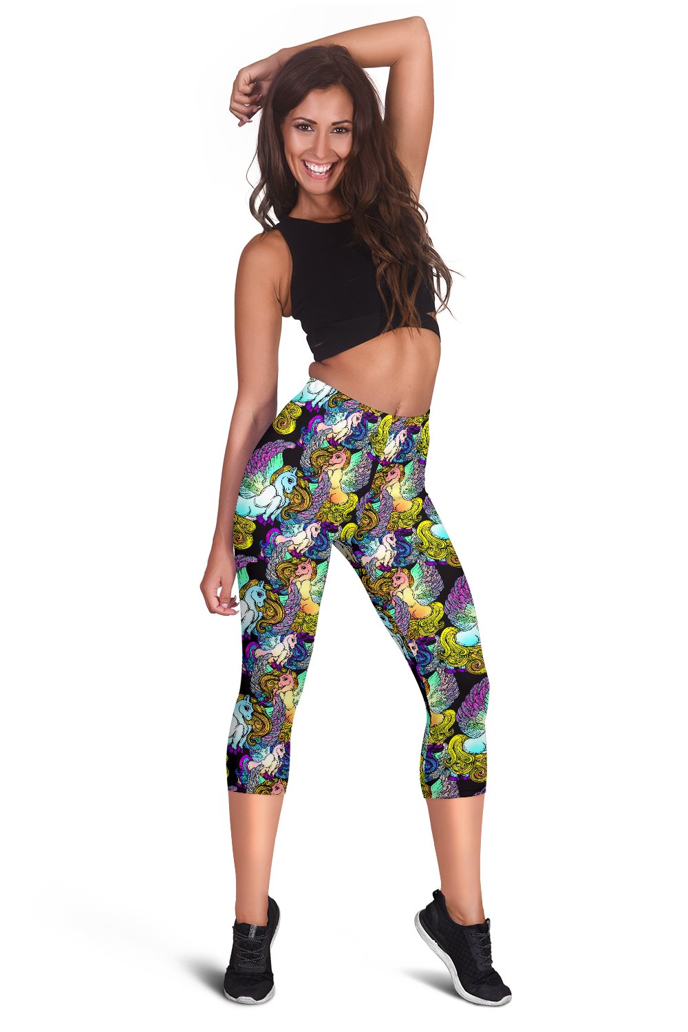 Unicorn With Wings Print Pattern Women Capris