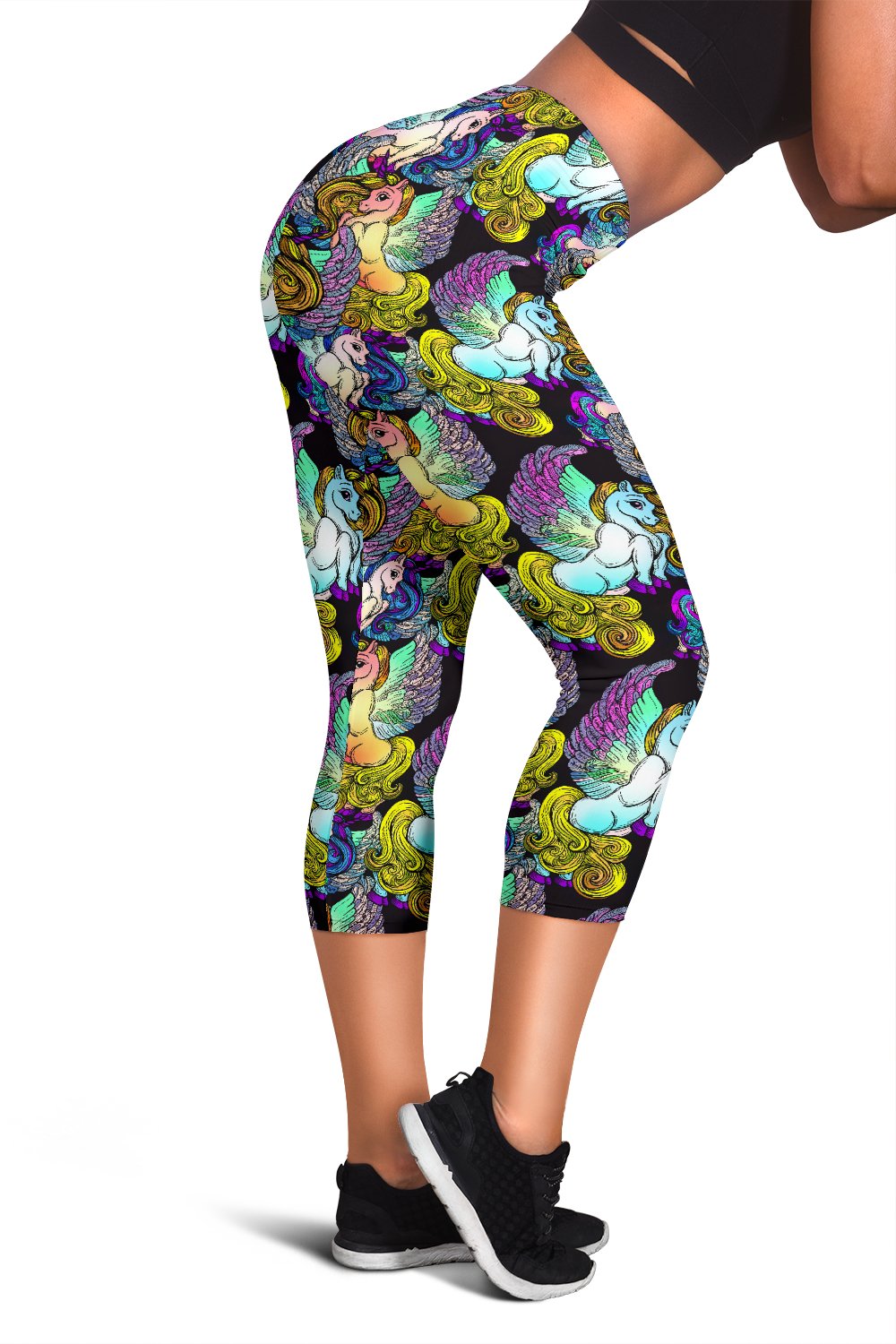 Unicorn With Wings Print Pattern Women Capris
