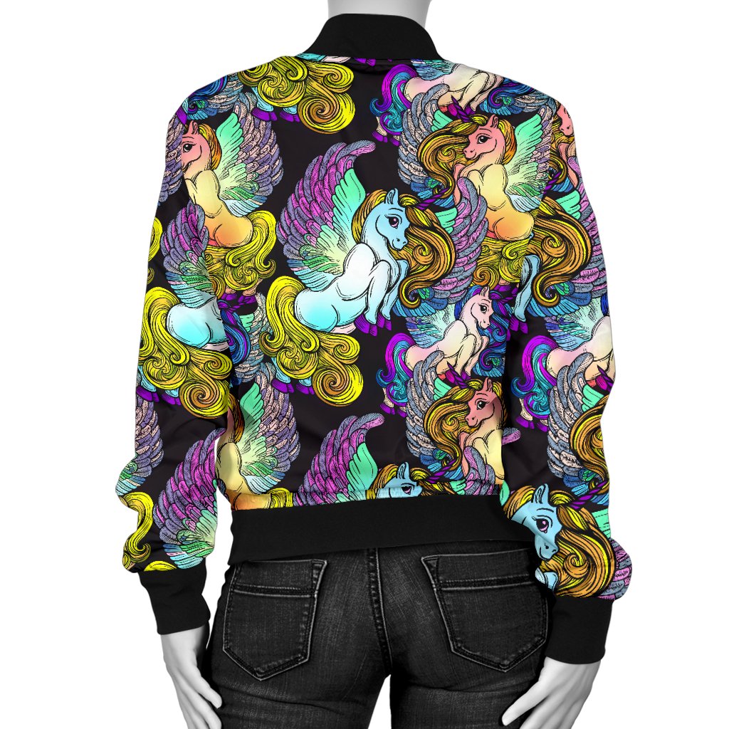 Unicorn With Wings Print Pattern Women Casual Bomber Jacket