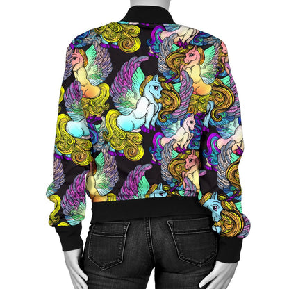 Unicorn With Wings Print Pattern Women Casual Bomber Jacket