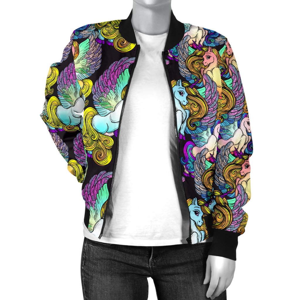 Unicorn With Wings Print Pattern Women Casual Bomber Jacket