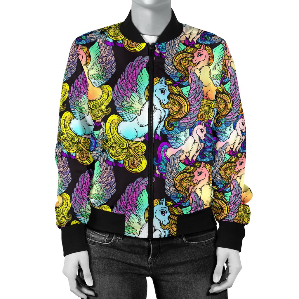 Unicorn With Wings Print Pattern Women Casual Bomber Jacket