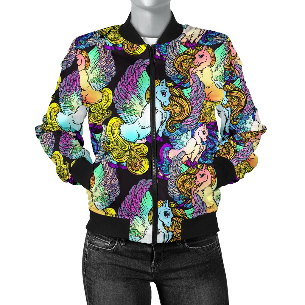 Unicorn With Wings Print Pattern Women Casual Bomber Jacket