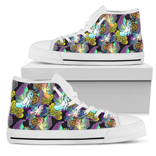 Unicorn With Wings Print Pattern Women High Top Shoes