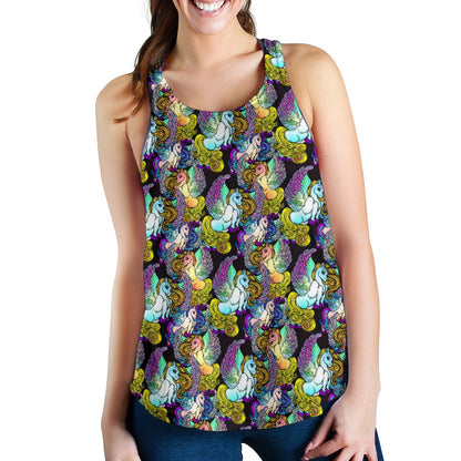 Unicorn With Wings Print Pattern Women Racerback Tank Top