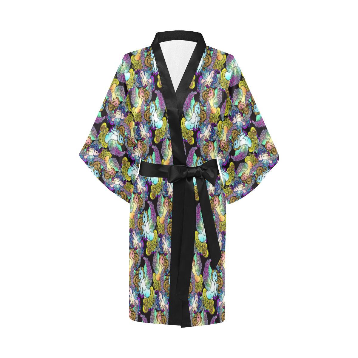 Unicorn With Wings Print Pattern Women Short Kimono Robe