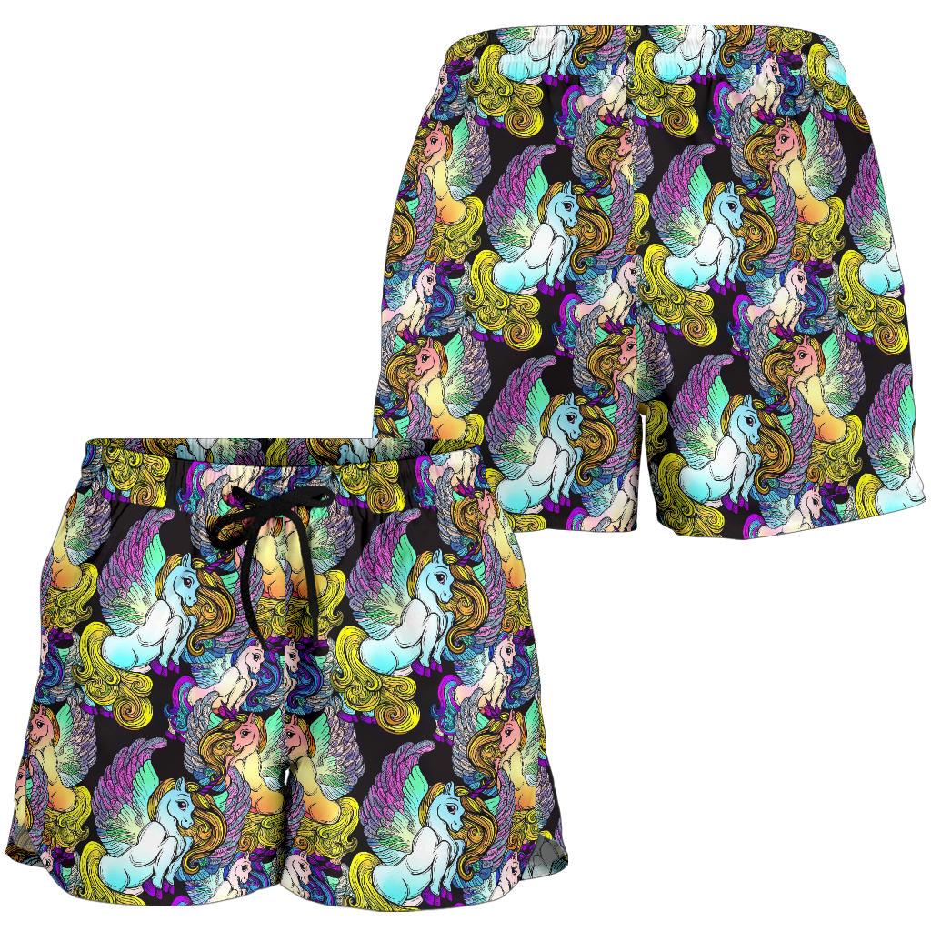 Unicorn With Wings Print Pattern Women Shorts-JTAMIGO.COM