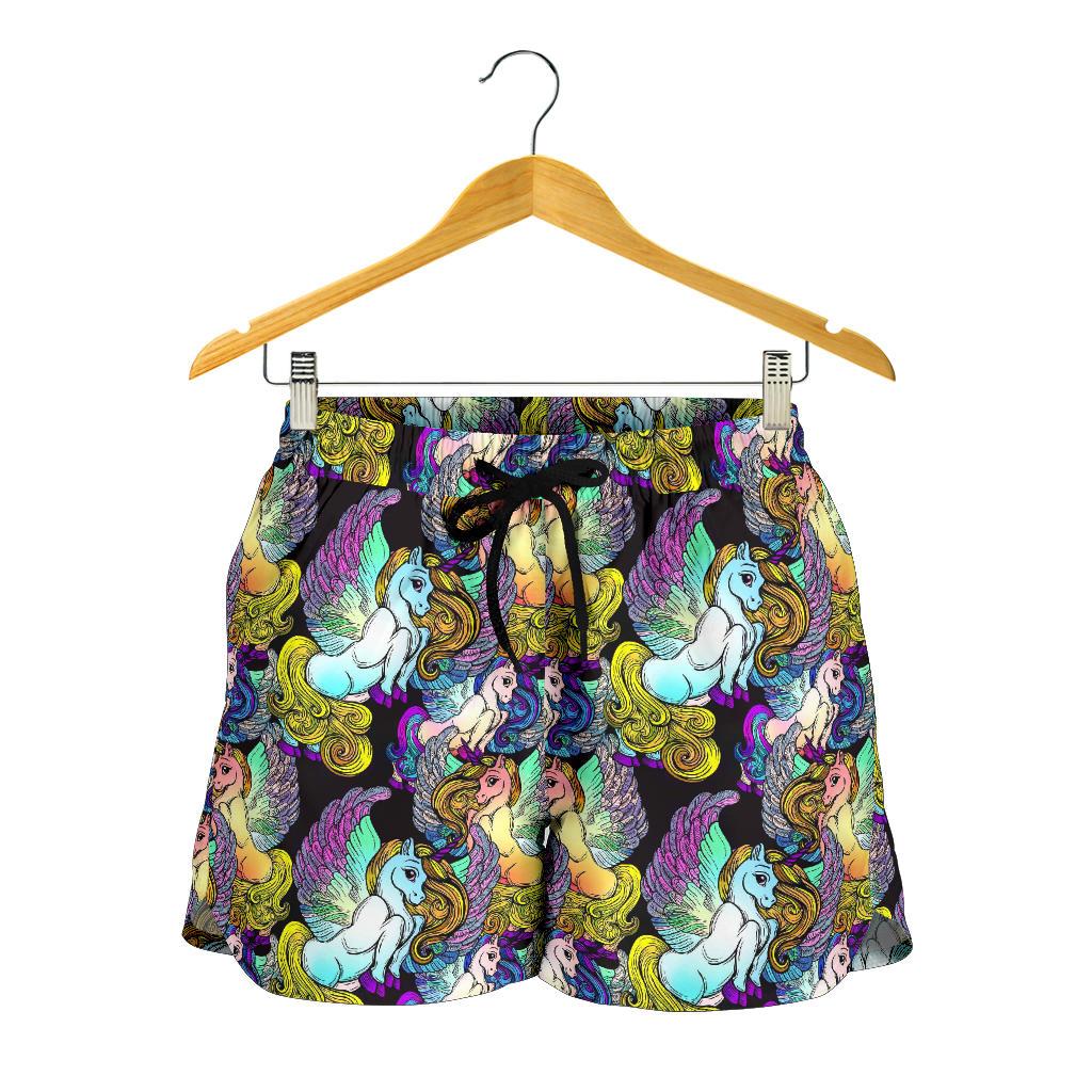 Unicorn With Wings Print Pattern Women Shorts-JTAMIGO.COM