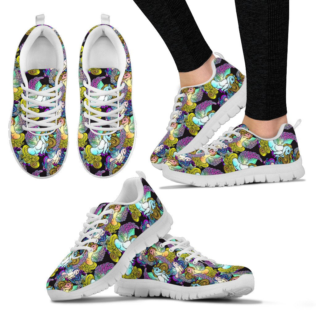 Unicorn With Wings Print Pattern Women Sneakers Shoes