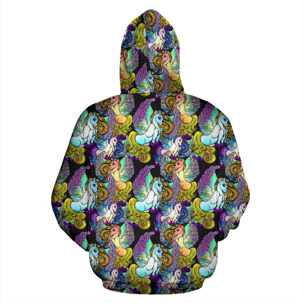 Unicorn With Wings Print Pattern Zip Up Hoodie