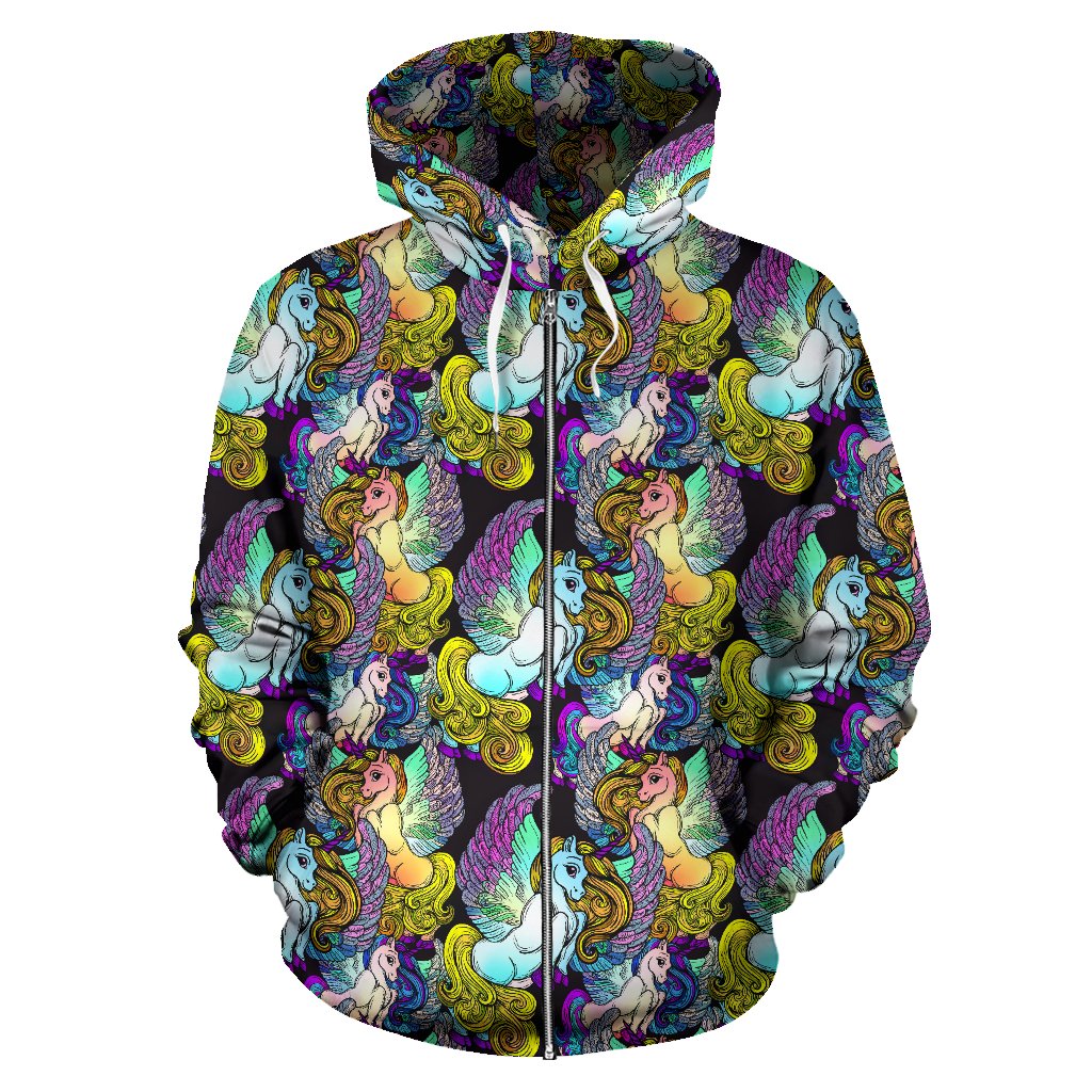 Unicorn With Wings Print Pattern Zip Up Hoodie