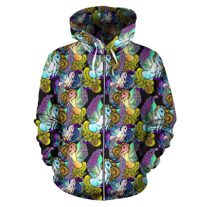 Unicorn With Wings Print Pattern Zip Up Hoodie