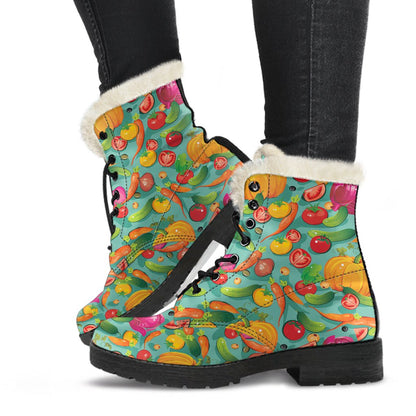 Vegan Colorful Themed Design Print Faux Fur Leather Boots-JTAMIGO.COM