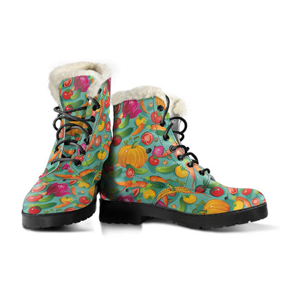 Vegan Colorful Themed Design Print Faux Fur Leather Boots-JTAMIGO.COM