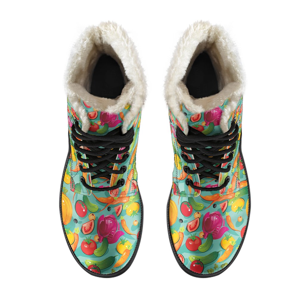 Vegan Colorful Themed Design Print Faux Fur Leather Boots-JTAMIGO.COM