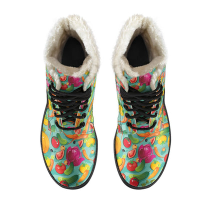 Vegan Colorful Themed Design Print Faux Fur Leather Boots-JTAMIGO.COM