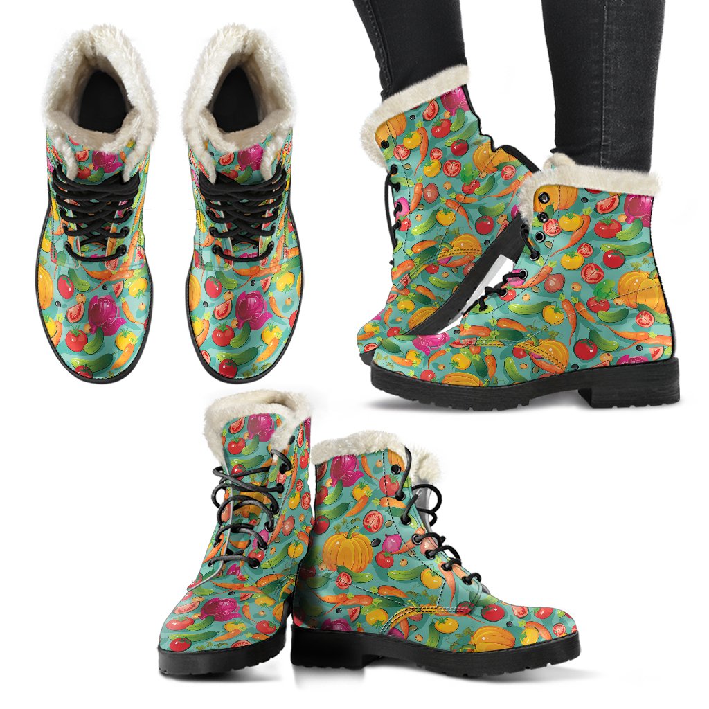 Vegan Colorful Themed Design Print Faux Fur Leather Boots-JTAMIGO.COM