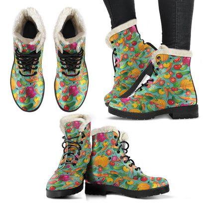 Vegan Colorful Themed Design Print Faux Fur Leather Boots-JTAMIGO.COM