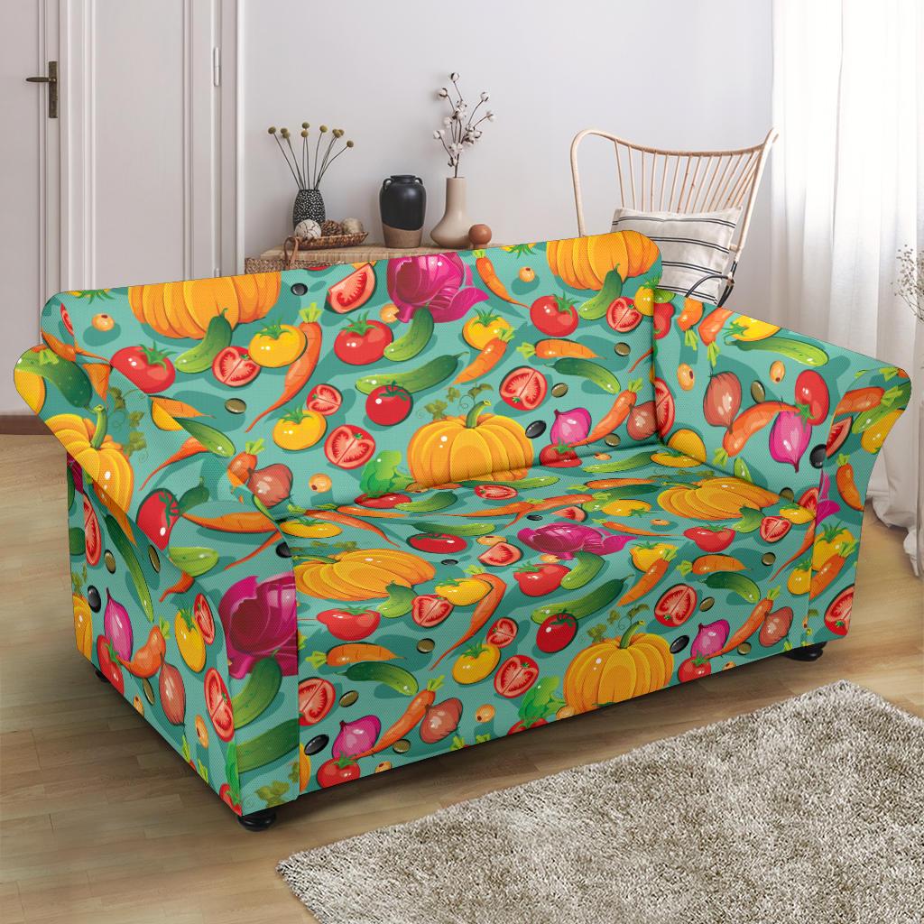 Vegan Colorful Themed Design Print Loveseat Slipcover-JTAMIGO.COM