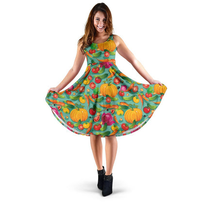 Vegan Colorful Themed Design Print Sleeveless Dress