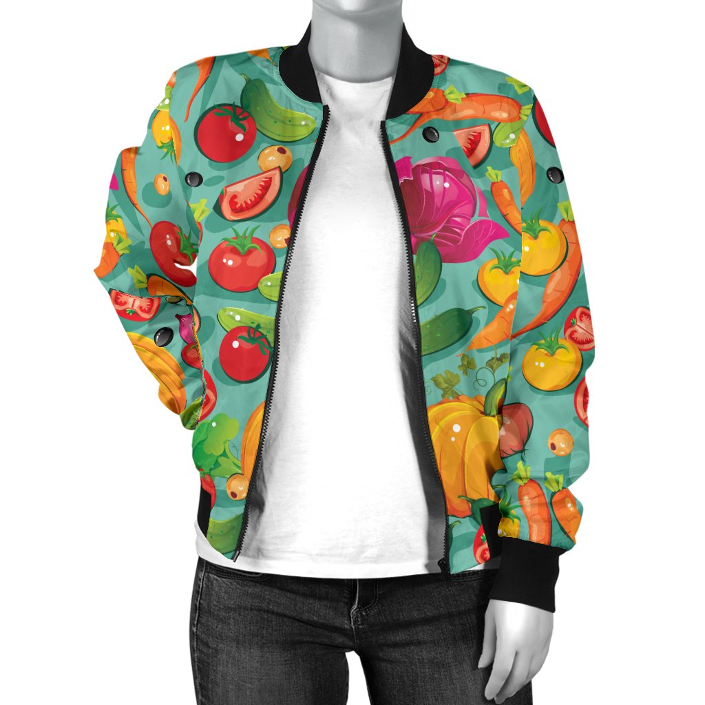 Vegan Colorful Themed Design Print Women Casual Bomber Jacket