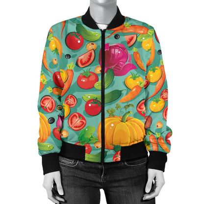 Vegan Colorful Themed Design Print Women Casual Bomber Jacket