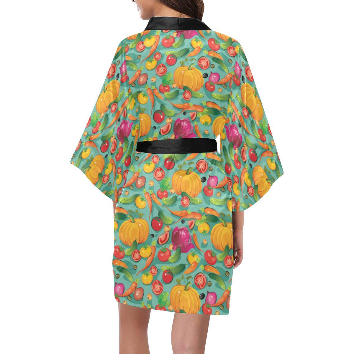 Vegan Colorful Themed Design Print Women Short Kimono Robe