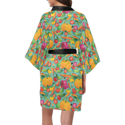 Vegan Colorful Themed Design Print Women Short Kimono Robe