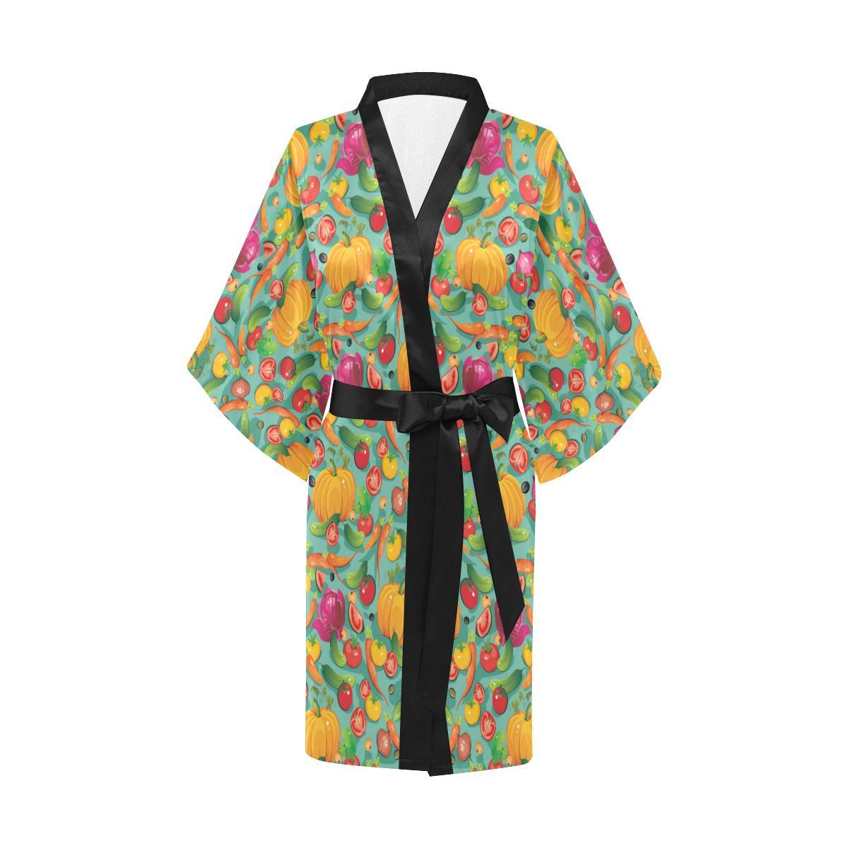 Vegan Colorful Themed Design Print Women Short Kimono Robe