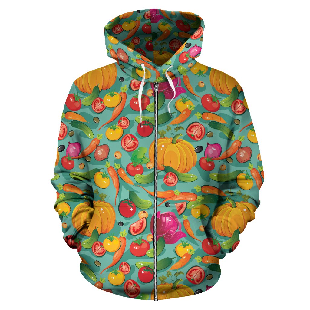Vegan Colorful Themed Design Print Zip Up Hoodie