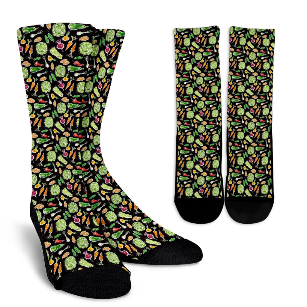 Vegan Draw Themed Design Print Crew Socks