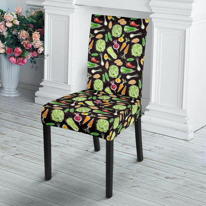 Vegan Draw Themed Design Print Dining Chair Slipcover-JTAMIGO.COM
